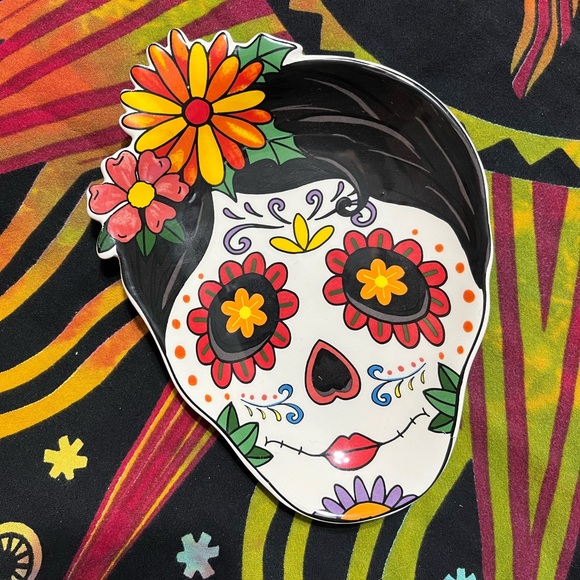 Cracker Barrel Other - Cracker Barrel Day of the Dead Sugar Skull Halloween Stoneware Tidbit Plate